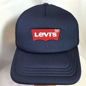 Levis Men's Hat Mesh Snap Back Trucker Navy Blue Red Embroidered Logo Cap